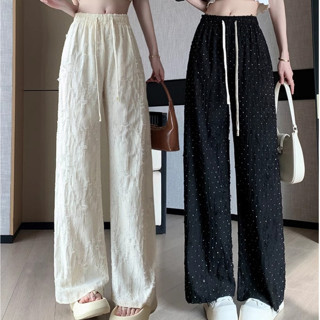 Quần Suông Nữ Dáng Dài Ống Rộng Cạp Chun Vải Đũi Xước Rách Cá Tính, Đính Đá Thời Trang Sugal QUAN NU 094V4