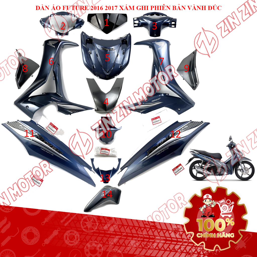 Dàn Áo Xe Future 125 Mập , Xe Future Fi 125 2016 2017 Xanh Xám Chính Hãng - ZZM