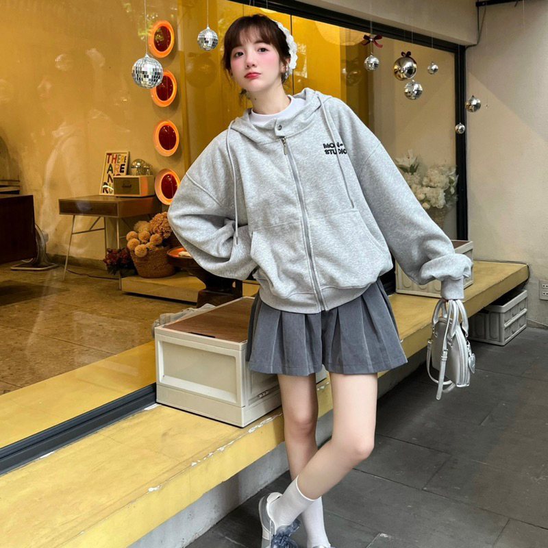 Áo khoác hoodie zip nút bấm - Áo khoác nỉ BOXY MON dập nổi, in nổi ,có túi trong UNISEX NAM NỮ | BigBuy360 - bigbuy360.vn