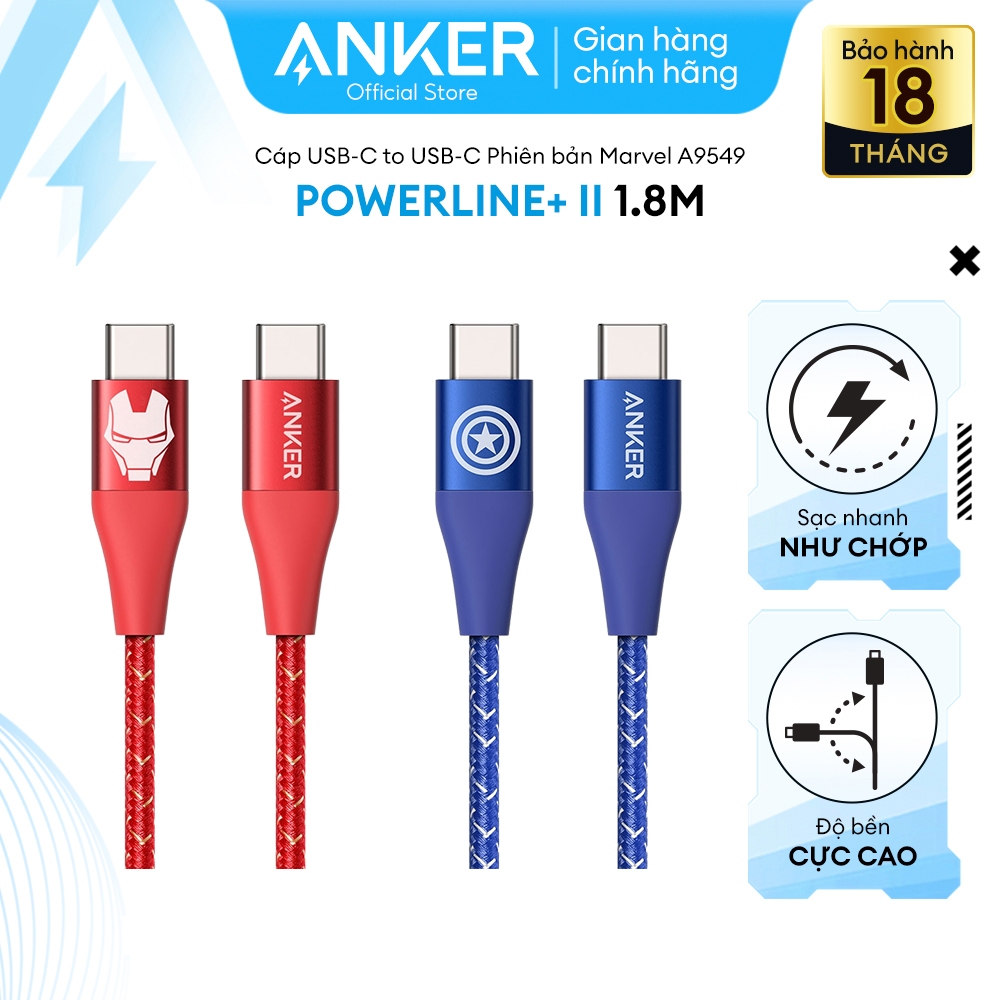 Cáp Sạc ANKER Powerline+ II USB-C To USB-C MARVEL- Dài 1.8M - A9549