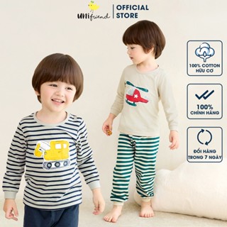 Đồ bộ quần áo ngủ dài tay dáng rộng cotton mùa thu bé trai, bé gái Unifriend Hàn Quốc U2022-18. Size đại trẻ em
