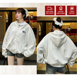 Áo khoác hoodie zip nút bấm - Áo khoác nỉ BOXY MON dập nổi, in nổi ,có túi trong UNISEX NAM NỮ