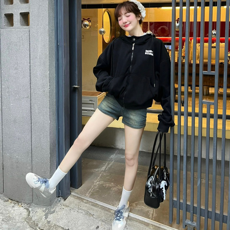 Áo khoác hoodie zip nút bấm - Áo khoác nỉ BOXY MON dập nổi, in nổi ,có túi trong UNISEX NAM NỮ | BigBuy360 - bigbuy360.vn