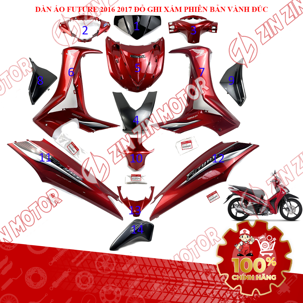 Dàn Áo Xe Future 125 Mập , Xe Future Fi 125 2016 2017 Đỏ Ghi Xám Chính Hãng - ZZM