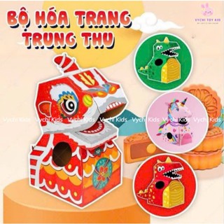 [Size to có đèn] Đồ chơi hoá trang trung thu đầu kì lân khủng long, Đồ chơi trung thu Diy vui nhộn cho bé.