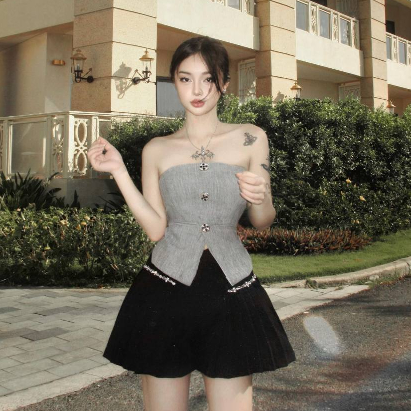 THE FANCE | Áo ống gile cúc sang chảnh chiết eo tôn dáng YURI TOP