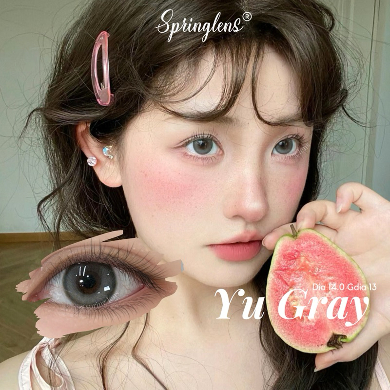 Kính áp tròng YU GRAY (Yurial) hiệu ứng filter phớt xám xanh giãn nhẹ 1 tháng | Spring Lens