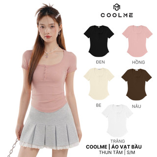 Áo thun nữ ôm body Coolme, áo kiểu nữ vạt bầu ngắn tay có cúc cổ cúp ngực chất thun tăm mềm mịn phong cách Hàn Quốc