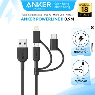 Cáp 3 in 1 ANKER Powerline II 0.9M - A8436 (Lightning - Type C - Micro USB)