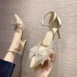 Giày Cao Gót Nữ 8P Gót Nhọn Gắn Nơ Siêu Đẹp XGC93