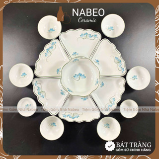  Bộ Bát Đĩa Cúng Gia Tiên Hoa Sen Xanh Bộ Mặt Trời Thắp Hương Gốm Sứ Bát Tràng 