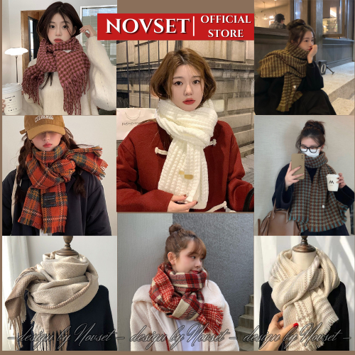 Khăn len choàng cổ unisex, Khăn quàng cổ giả cashmere họa tiết icon mèo dễ thương phong cách Hàn [T2-KHO 5]