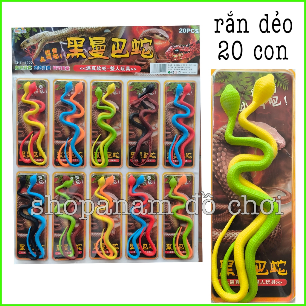 Vỉ 20 con rắn nhựa dẻo , rắn nhựa giả bán tại shopanamdochoi.com