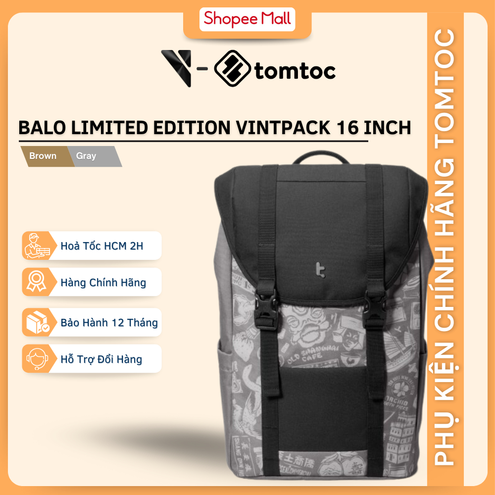 Balo Tomtoc (Usa) Limited Edition VINTPACK cho Macbook 15.6″/ 16 INCH 22L thiết kế ấn tượng