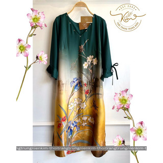 Đầm lụa trung niên đính đá tinh xảo thiết kế sang trọng thanh lịch