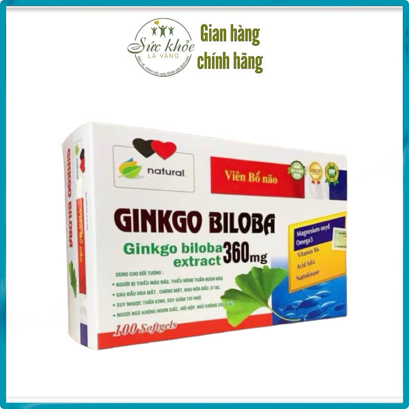 Viên bổ não Ginko Biloba 360mg tăng cường tuần hoàn máu não (hộp 100 viên)