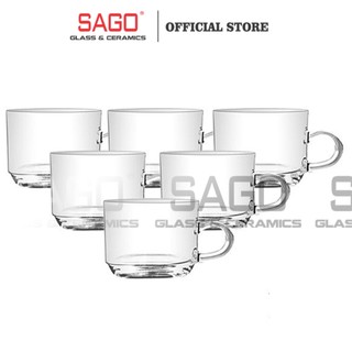 [ Set 06 ] Bộ Tách Thủy Tinh Lucky Stack Tea Cup 200ml, Nhập Khẩu Thái Lan