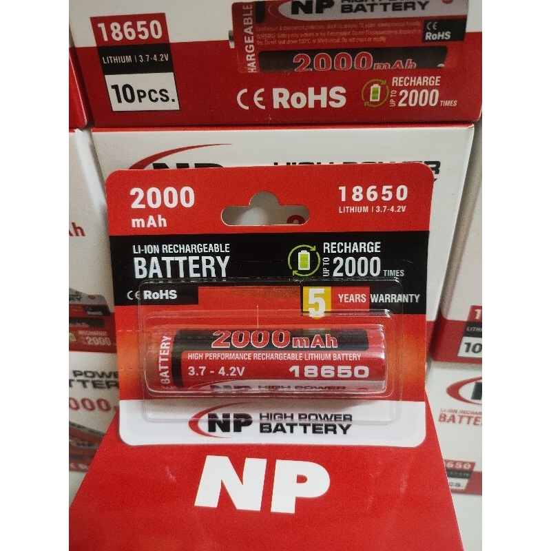 Pin NP chính hãng 18650 dung lượng 2000mAh cho đèn pin, đài, quạt cầm tay...