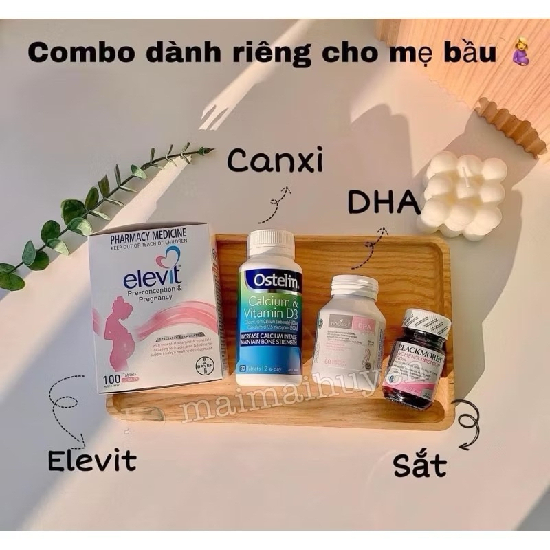 Combo bầu Elevit, canxi, dha, sắt