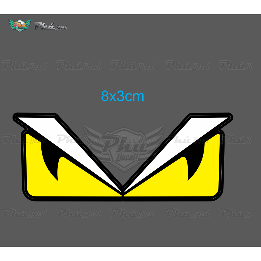 Tem dán mặt nạ, đầu đèn hình Con mắt Fendi vàng 8cm, decal 3 lớp cao cấp, chống nước, không bay màu