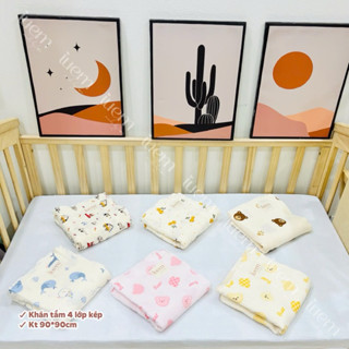 iuem Khăn tắm 4 LỚP KÉP kt 88*90cm (+_2cm) xô muslin cao cấp, thấm hút nhanh, không không bụi vải cho bé từ sơ sinh,