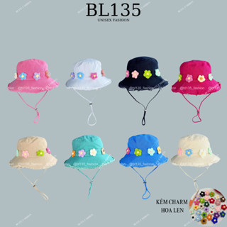  Nón bucket tua rua viền rách kèm charm hoa len ngẫu nhiên mũ tai bèo chống nắng rộng vành thoáng mát thể thao - BL135 