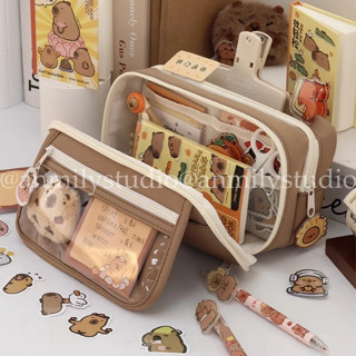 Hộp bút CAPIBARA tự trang trí thêm các hình capibara cute túi bút dung tích lớn nhiều ngăn đựng được nhiều dụng cụ-HBN3