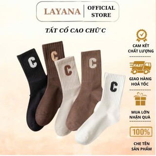 Set 5 Đôi Tất Cổ Cao LAYANA Tông Nâu Họa Tiết Chữ C Siêu Hot Phong Cách Hàn_LAYANA STORE