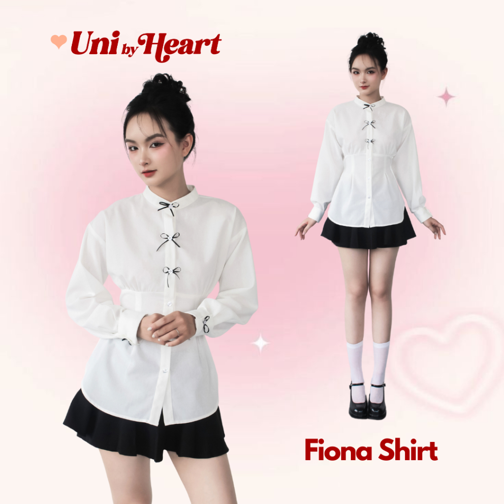 Áo sơ mi chiết eo Fiona Shirt SMI030 dài tay, tay phồng, cổ tàu, dây buộc sau eo - Uni By Heart