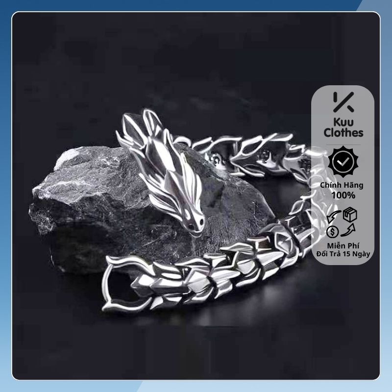 Vòng Tay Nam Nữ Chuỗi Hạt Hình Đầu Rồng 11.8mm Thời Trang Chất Liệu Titan Không Gỉ - Vòng Tay Dragon