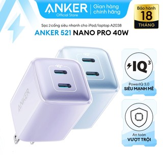 Sạc ANKER 521 Nano Pro 40W 2 Cổng USB-C PiQ 3.0 tương thích PD - A2038