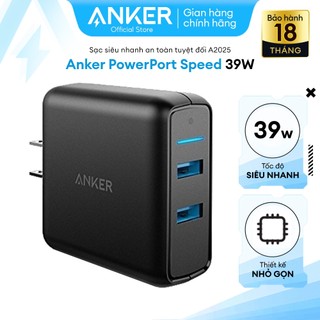 Sạc ANKER PowerPort Speed 39w, 2 cổng USB Quick Charge 3.0 - A2025