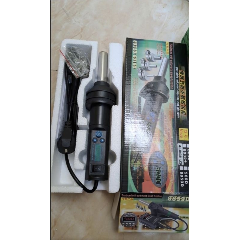 Máy khò nhiệt cầm tay 8018 LCD tặng kèm 3 đầu chụp khò