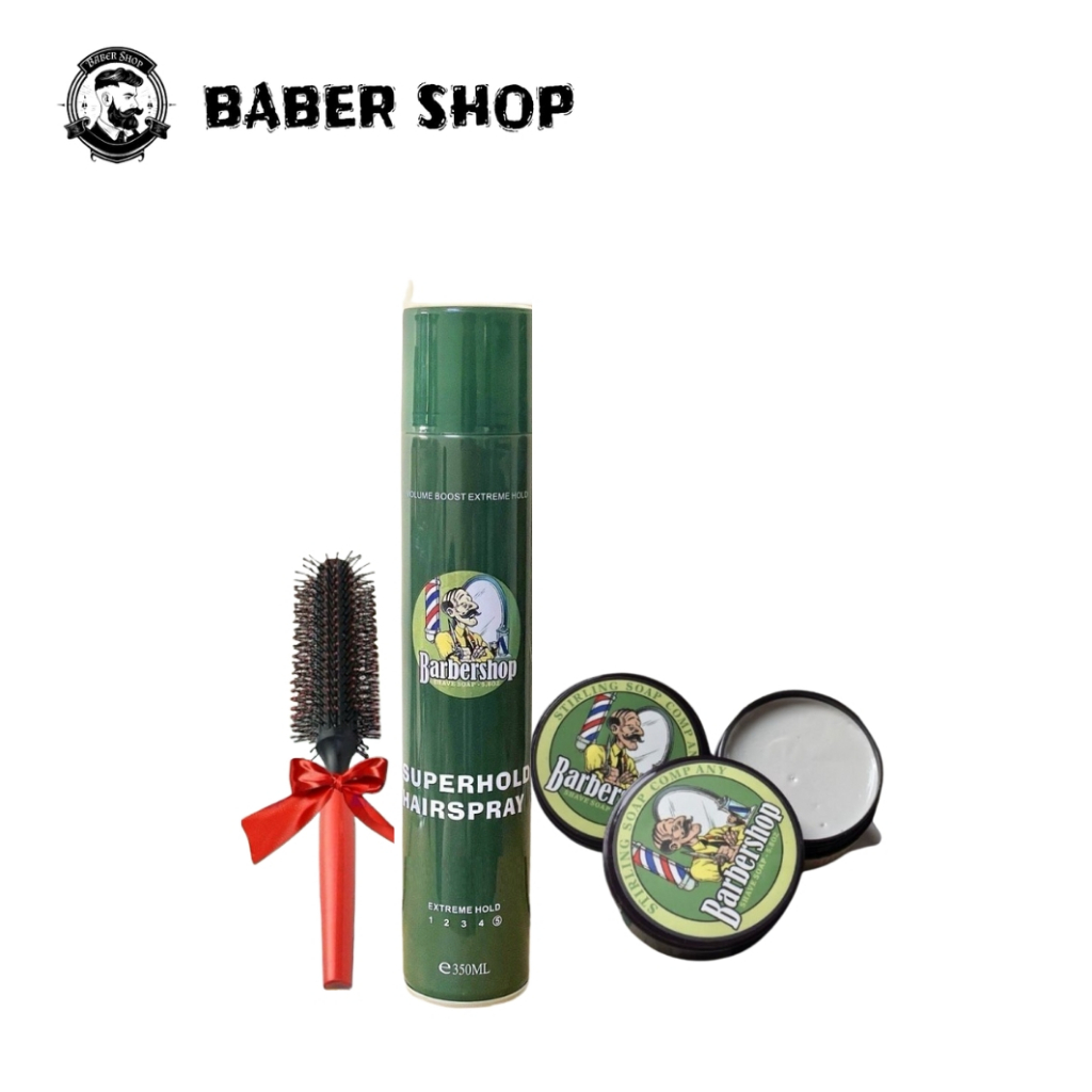 Combo gôm xịt tóc Barbershop kèm sáp tặng kèm lược tạo phồng cho tóc