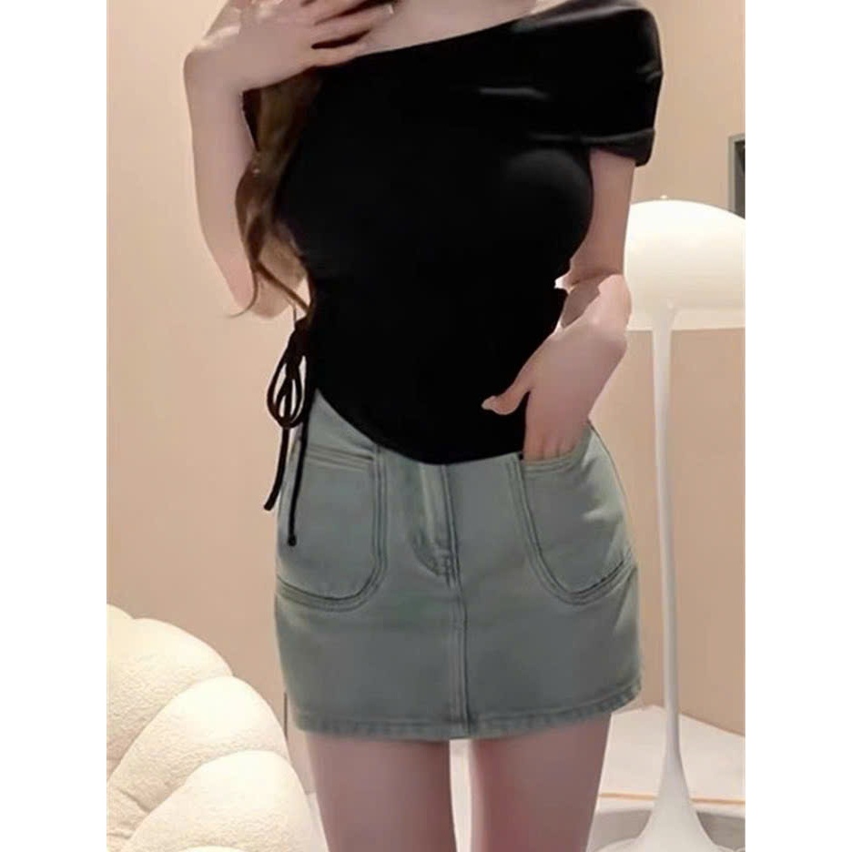 Áo Trễ Vai Croptop Phối Dây Rút Eo Ôm Body Chất Cotton Bozip QC Dầy Dặn Co Giãn Mềm Mịn Mát MA857 | BigBuy360 - bigbuy360.vn