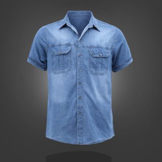 Áo Sơ Mi Jean Demin Nam Tay Ngắn Siêu Hot 2024 Áo Khoác Denim Menswear Có Túi