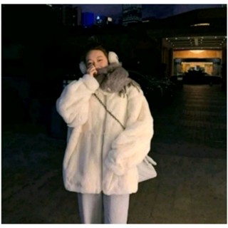 Áo Khoác Lông Thỏ Form Dài Rộng Siêu Mềm Mịn , Áo Lông Màu Đen Trắng Siêu Ấm Phong Cách Hàn Quốc