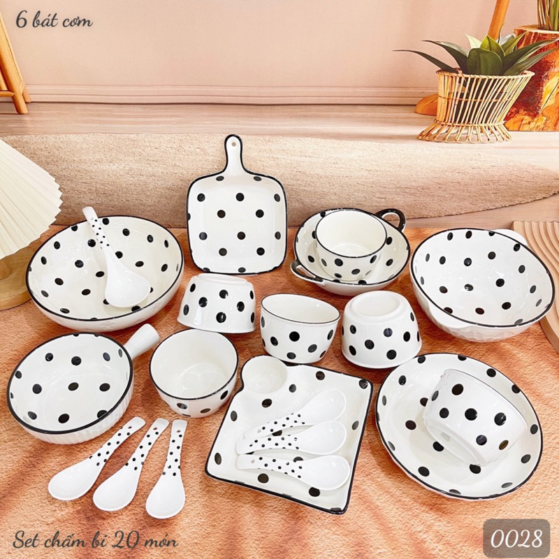 Tổng Hợp Chén Dĩa Dễ Thương Đĩa Sứ Set Bát Đĩa Decor Bát Ăn Cơm Chén Sứ Đẹp Bộ bát đĩa Chấm Bi Cực X
