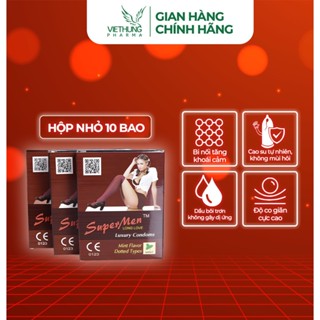 Bao cao su siêu mỏng Supermen, có chấm bi nhỏ kéo dài thời gian, nhiều gel bôi trơn, hộp 10 bao