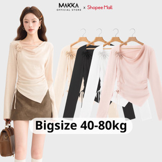 Áo thun nữ thiết kế MAKKA áo thun dài tay đính hoa vải vạt chéo phối dây rút nhún eo sang chảnh 3117