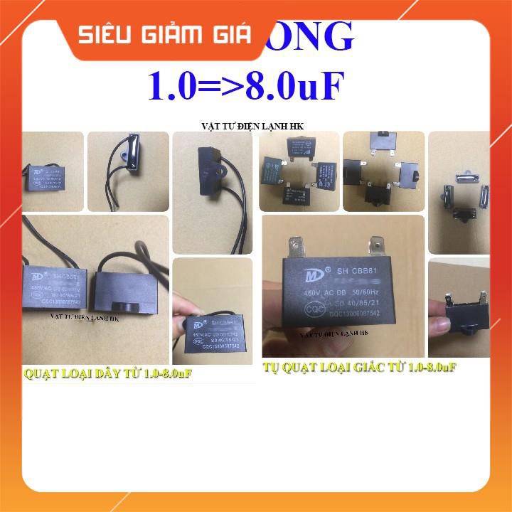 Capa Tụ quạt vuông điện dung 1.0 1.2 1.5 2.0 2.5 3.0 3.5 4.0 5.0 6.0 7.0 8.0 uF Caba cho quạt - máy 
