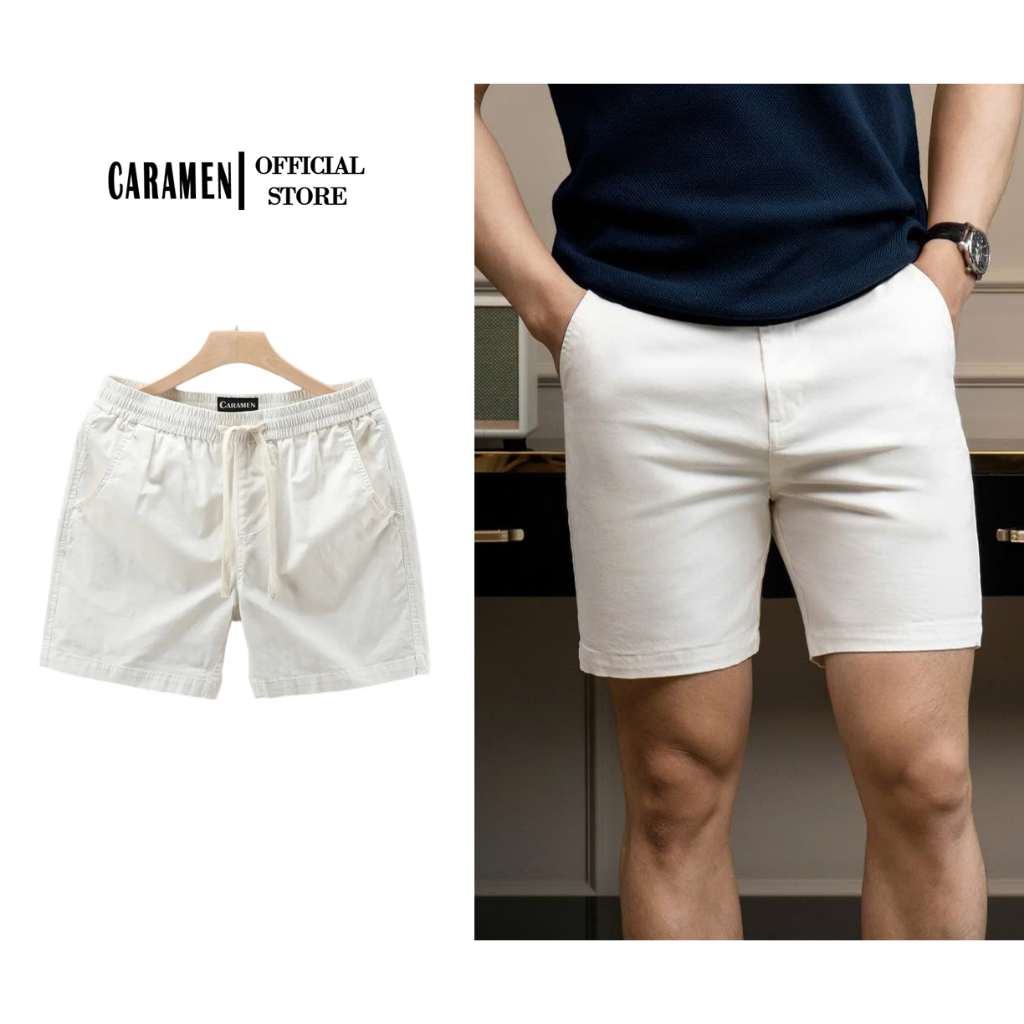 Quần Short Nam CARAMEN Vải Kaki Cao Cấp, Lưng Thun, Co Giãn Thoải Mái, Trẻ Trung
