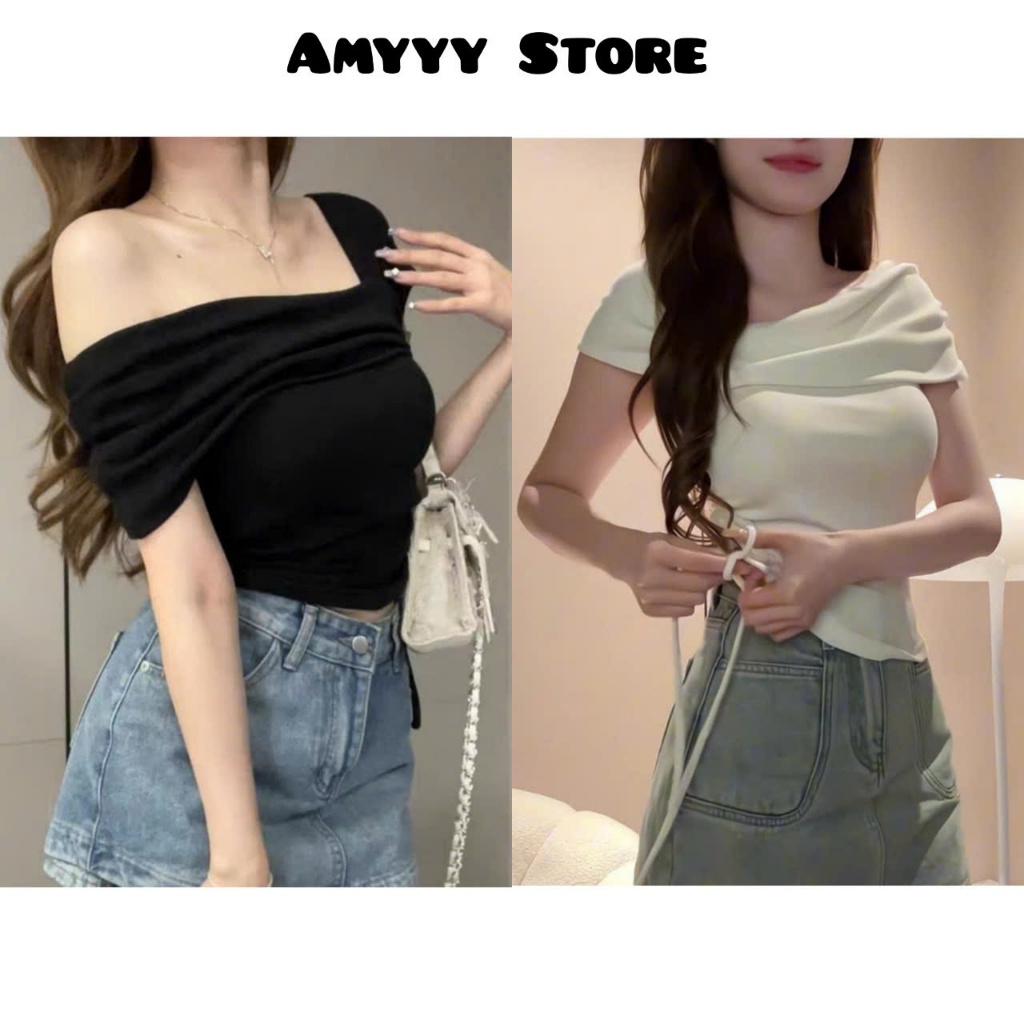 Áo Trễ Vai Croptop Phối Dây Rút Eo Ôm Body Chất Cotton Bozip QC Dầy Dặn Co Giãn Mềm Mịn Mát MA857 | BigBuy360 - bigbuy360.vn