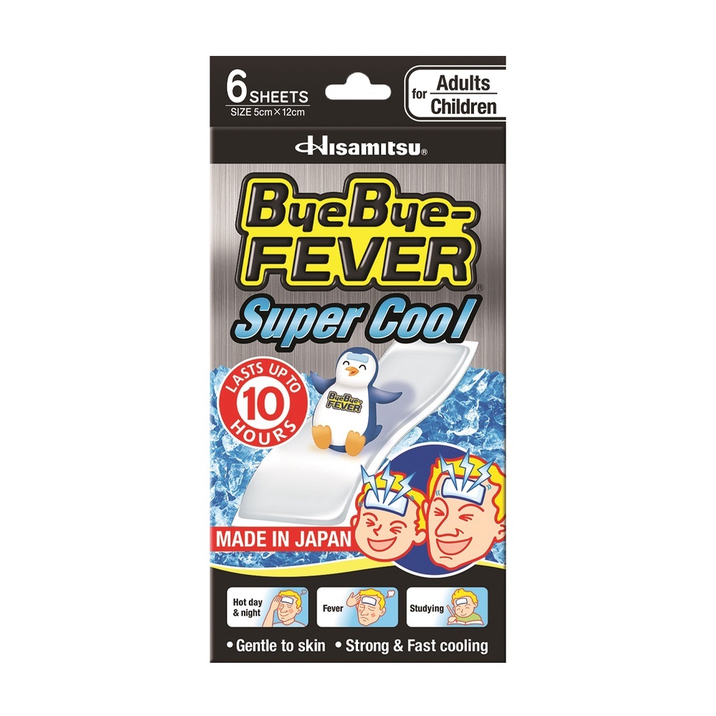 Miếng dán Hisamitsu hỗ trợ hạ sốt Bye Bye - Fever Super Cool (Hộp 6 miếng)