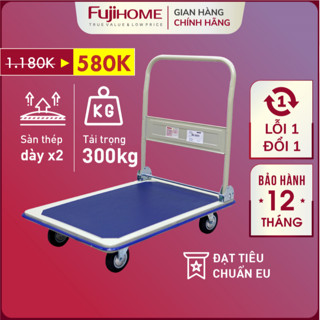  Xe đẩy hàng 4 bánh 300kg FUJIHOME nhập khẩu gấp gọn xe kéo hàng xếp gọn bánh cao su 