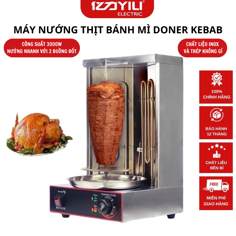 Lò Nướng Thịt Bánh Mì Doner Kebab 2 Buồng Đốt Công Suất 3000W NT8, Máy Nướng Gà Vịt Quay Tự Động. Bảo Hành 12 Tháng
