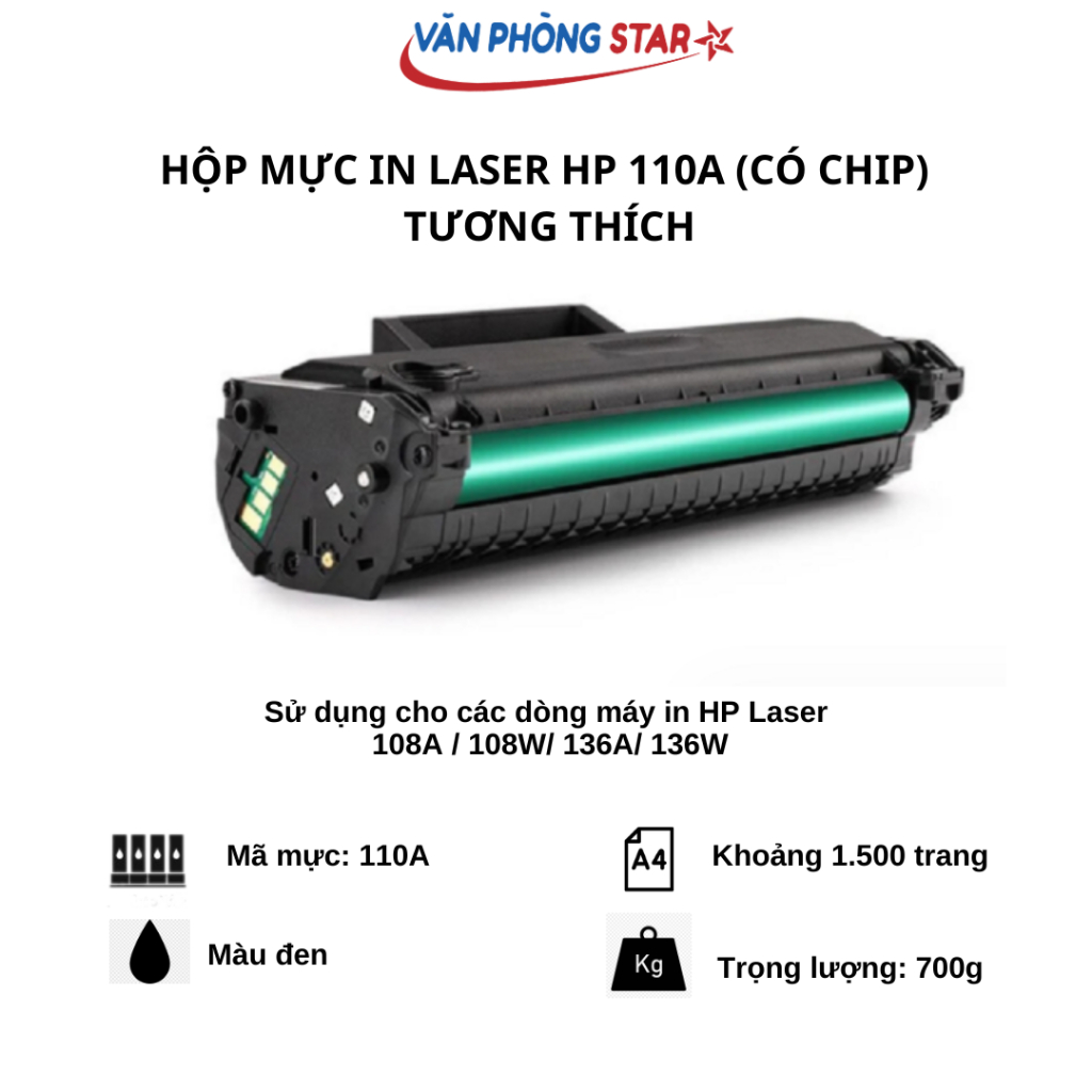 Hộp mực in Laser 110A/ W1112A (có chip) tương thích dùng cho máy in 108A 108W 136A 136W