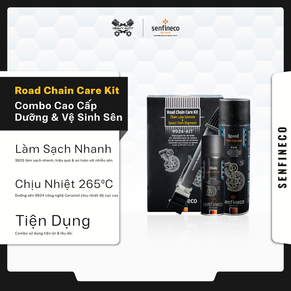 Senfineco 9924 9925 Road Chain Care Kit - Combo Dưỡng Vệ Sinh Sên Mỡ Bò Xanh Cao Cấp Senfineco