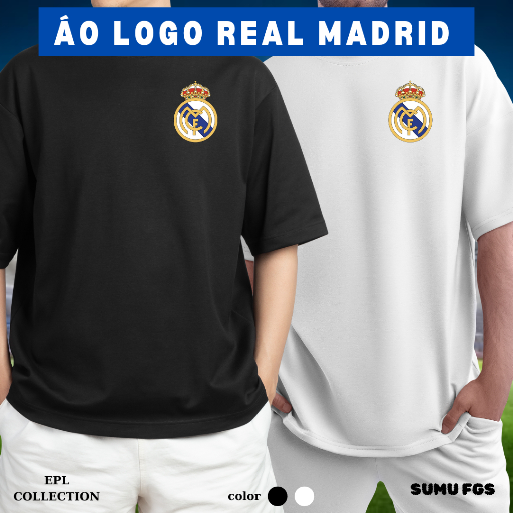 Áo Thun Logo Real Madrid - Áo Phông Trơn In Hình Logo Đội Bóng Ngắn Tay