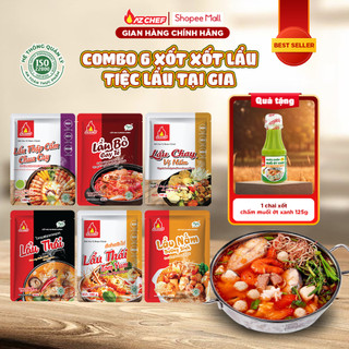 combo 6 xốt (cốt) lẩuAZ CHEF - Làm nước dùng lẩu nhanh, tiện lợi, chuẩn vị không cần nêm nếm gia vị